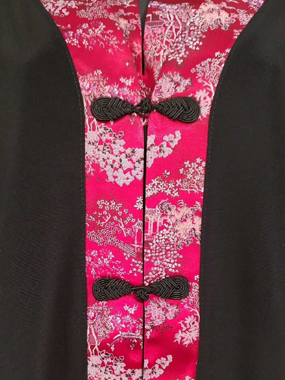 Susan Graver Black Three-Piece Tunic Set with Red Floral Trim - Picture 6 of 16